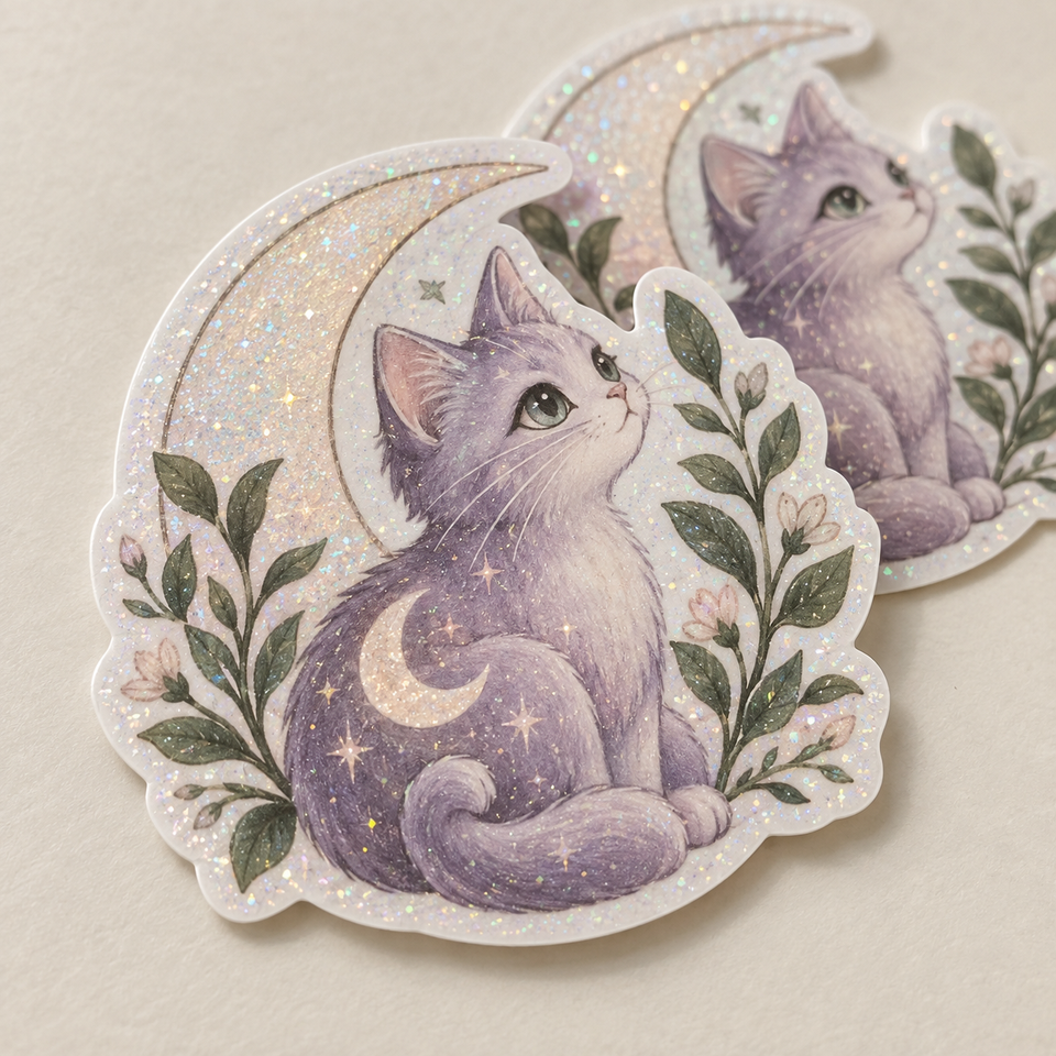 Custom Fine Glitter Stickers — illustrative material mockup